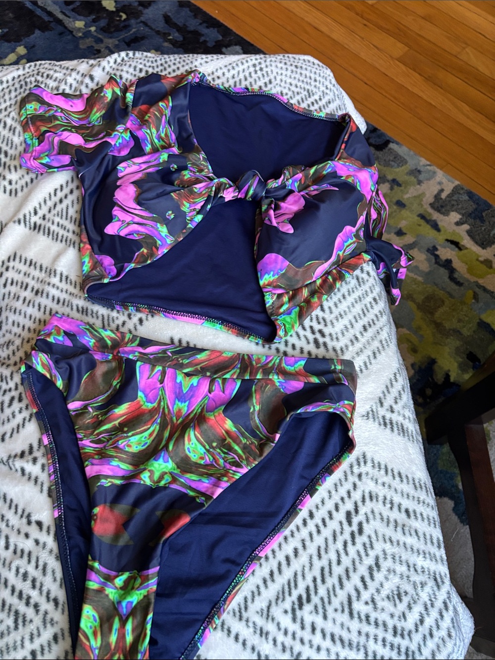 Fashion Nova Navy Bikini Set with Neon Swirl Accents
